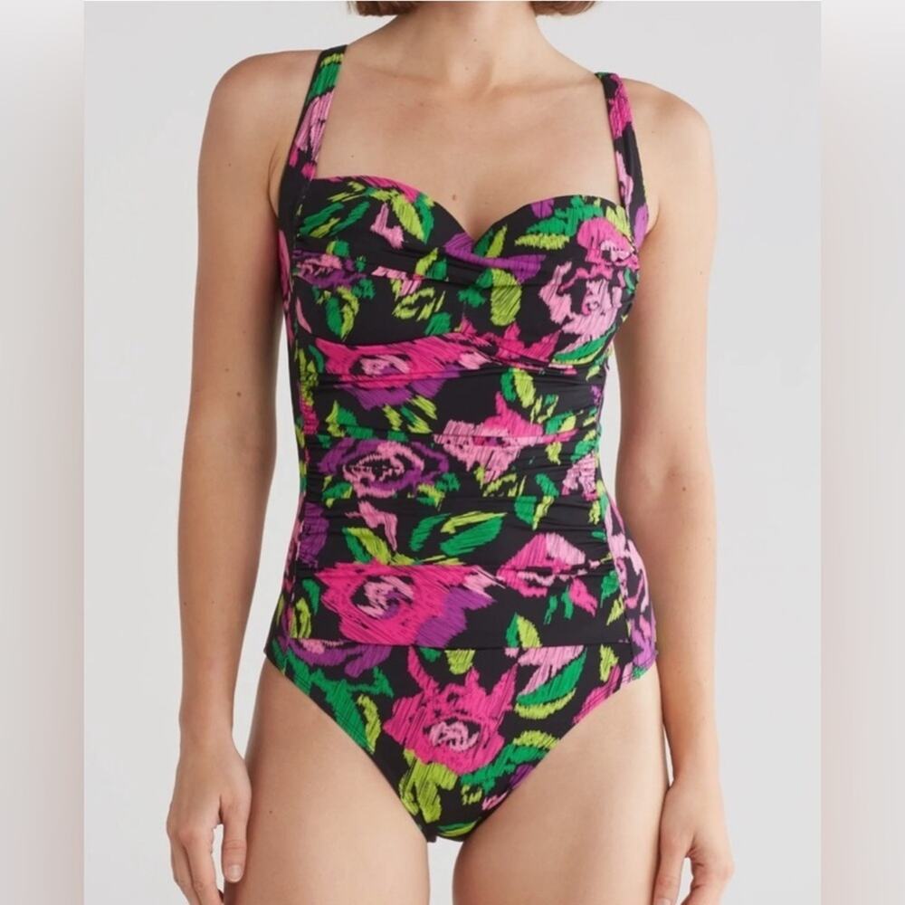 NEW BETSEY JOHNSON BRIGHT FLORAL ONE PIECE SWIMSUIT SZ XL - Picture 2 of 12